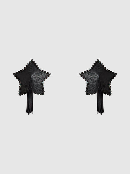 House of Desire Rhinestone & Leather-Like Star Tassel Pasties