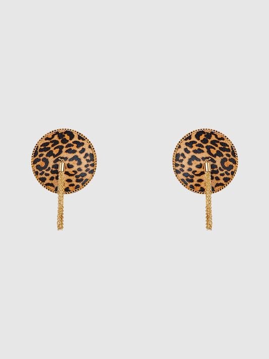 House of Desire Leopard & Gold Chain Round Tassel Pasties