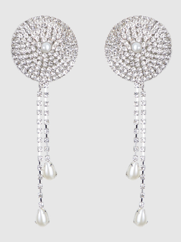 House of Desire Rhinestone & Pearl Dangle Pasties Silver