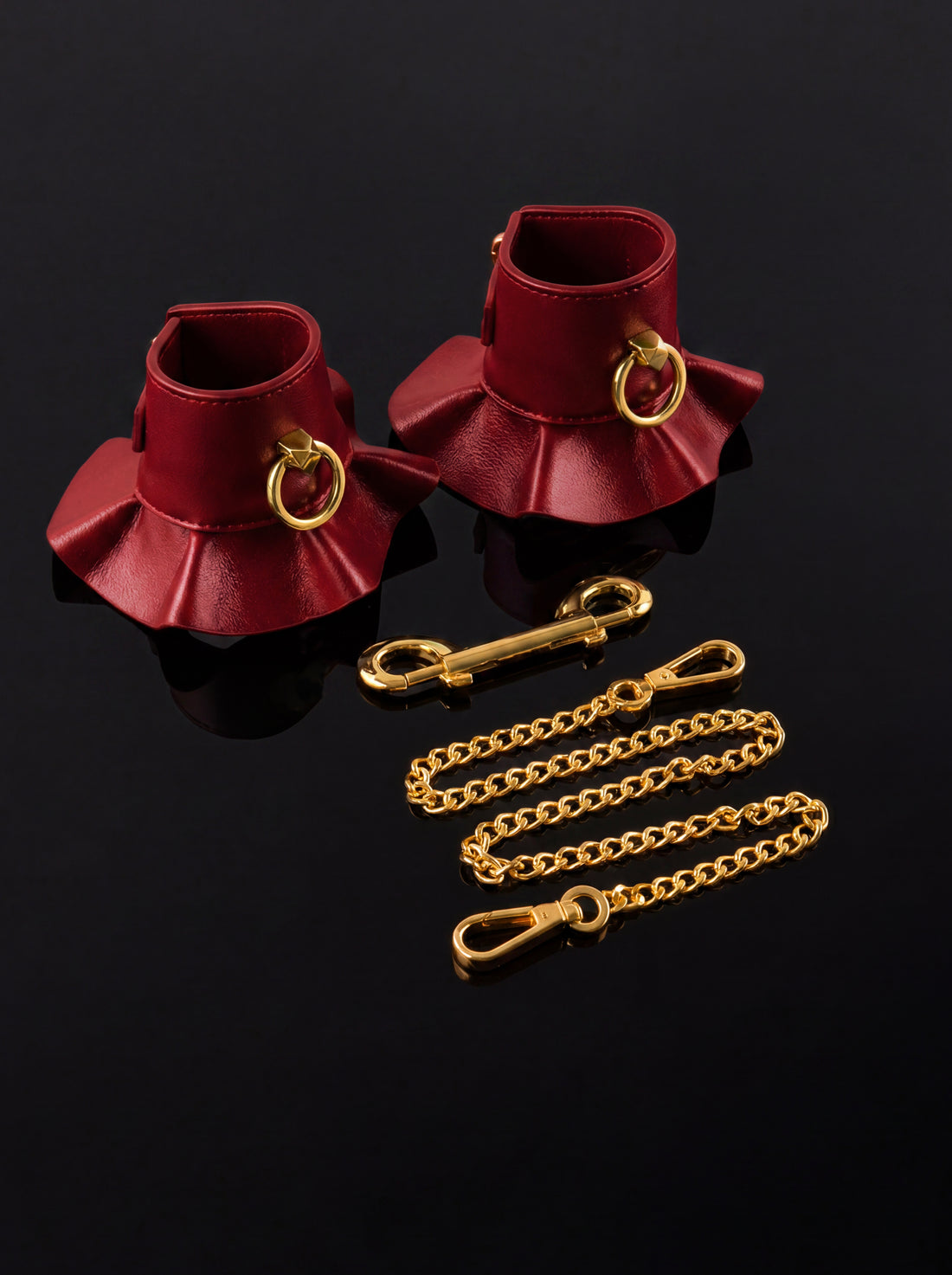 House of Desire Bondage Leather-like Handcuffs Crimson Red - House of Desire