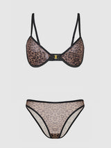 House of Desire Chantal Mesh Unlined Bra & Hipster Set Leopard
