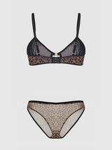 House of Desire Chantal Mesh Unlined Bra & Hipster Set Leopard