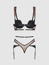 House of Desire Queen Chantal Plunge Push Up Bra & Crotchless Tanga Set Leopard