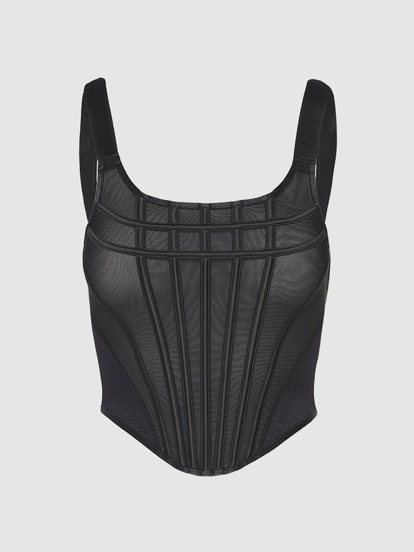 House of Desire Chantal Mesh Bustier & G-string Set Black