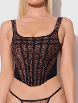 House of Desire Chantal Mesh Bustier & G-string Set Leopard