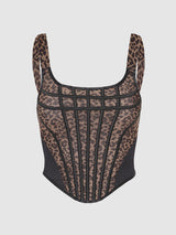 House of Desire Chantal Mesh Bustier & G-string Set Leopard