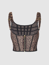 House of Desire Chantal Mesh Bustier & G-string Set Leopard