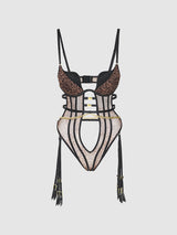 House of Desire Queen Chantal Mesh Push-up Strappy Teddy Leopard