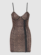 House of Desire Chantal Mesh Chemise & G-string Set Leopard