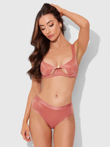 House of Desire Yvone Unlined Cutout Mesh Bra & Hipster Brick Dust