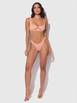 House of Desire Yvone Shimmer Mesh Openable Cup Bra & Thong Set Peach Please