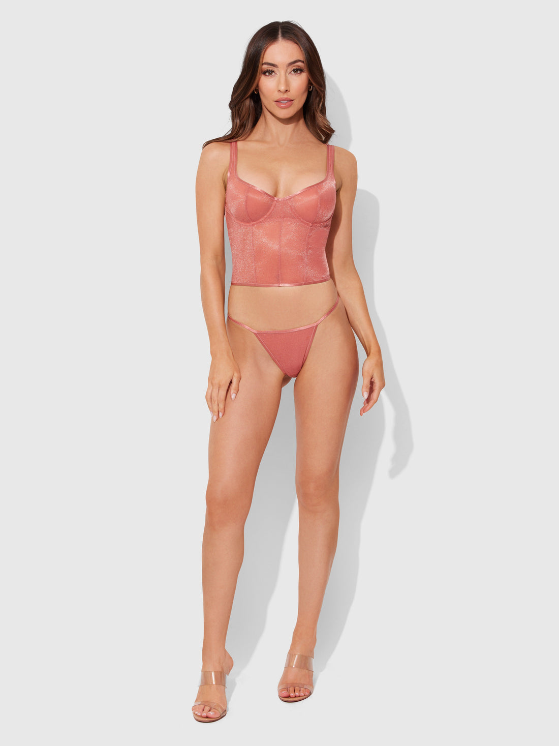 House of Desire Queen Yvone Shimmer Mesh Bustier & G-string Set Brick Dust