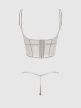 House of Desire Yvone Shimmer Mesh Bustier & G-string Set Silver