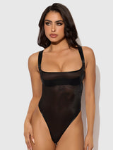 House of Desire Yvone Shimmer Mesh Bodysuit Black