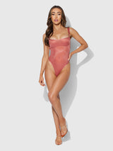 House of Desire Yvone Shimmer Mesh Bodysuit Brick Dust