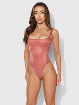 House of Desire Yvone Shimmer Mesh Bodysuit Brick Dust