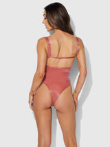 House of Desire Yvone Shimmer Mesh Bodysuit Brick Dust