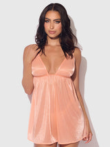 House of Desire Yvone Shimmer Mesh Babydoll & G-string Set Peach Please