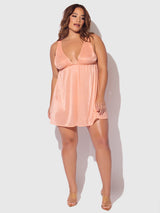 House of Desire Yvone Shimmer Mesh Babydoll & G-string Set Peach Please
