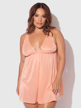 House of Desire Yvone Shimmer Mesh Babydoll & G-string Set Peach Please