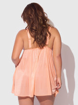 House of Desire Yvone Shimmer Mesh Babydoll & G-string Set Peach Please