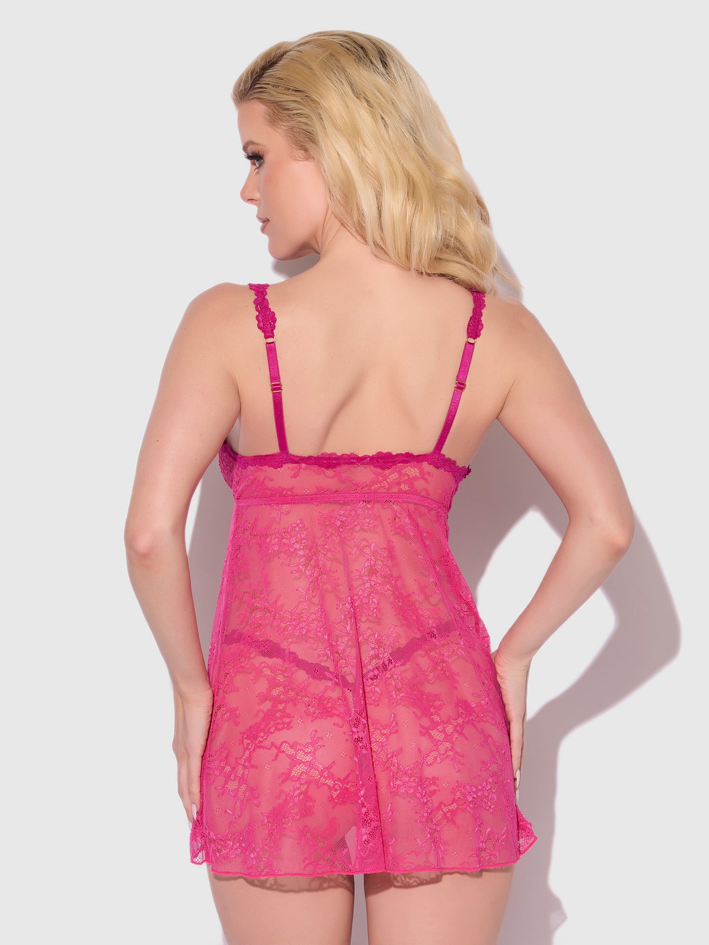 House of Desire Yvone Lace Openable Cup Flyaway Front Babydoll Purple Fuchsia
