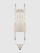 House of Desire Yvone Shimmer Mesh Underwire Chemise & G-string Set Silver Filigree