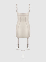 House of Desire Yvone Shimmer Mesh Underwire Chemise & G-string Set Silver Filigree