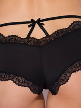 House of Desire Queen Vera Micro & Lace Trim Strappy Back Cheeky Black