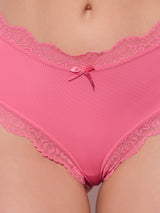 House of Desire Vera Micro & Lace Trim Strappy Back Cheeky Candy Pink