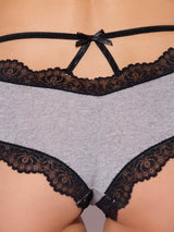 House of Desire Vera Micro & Lace Trim Strappy Back Cheeky Heather Grey