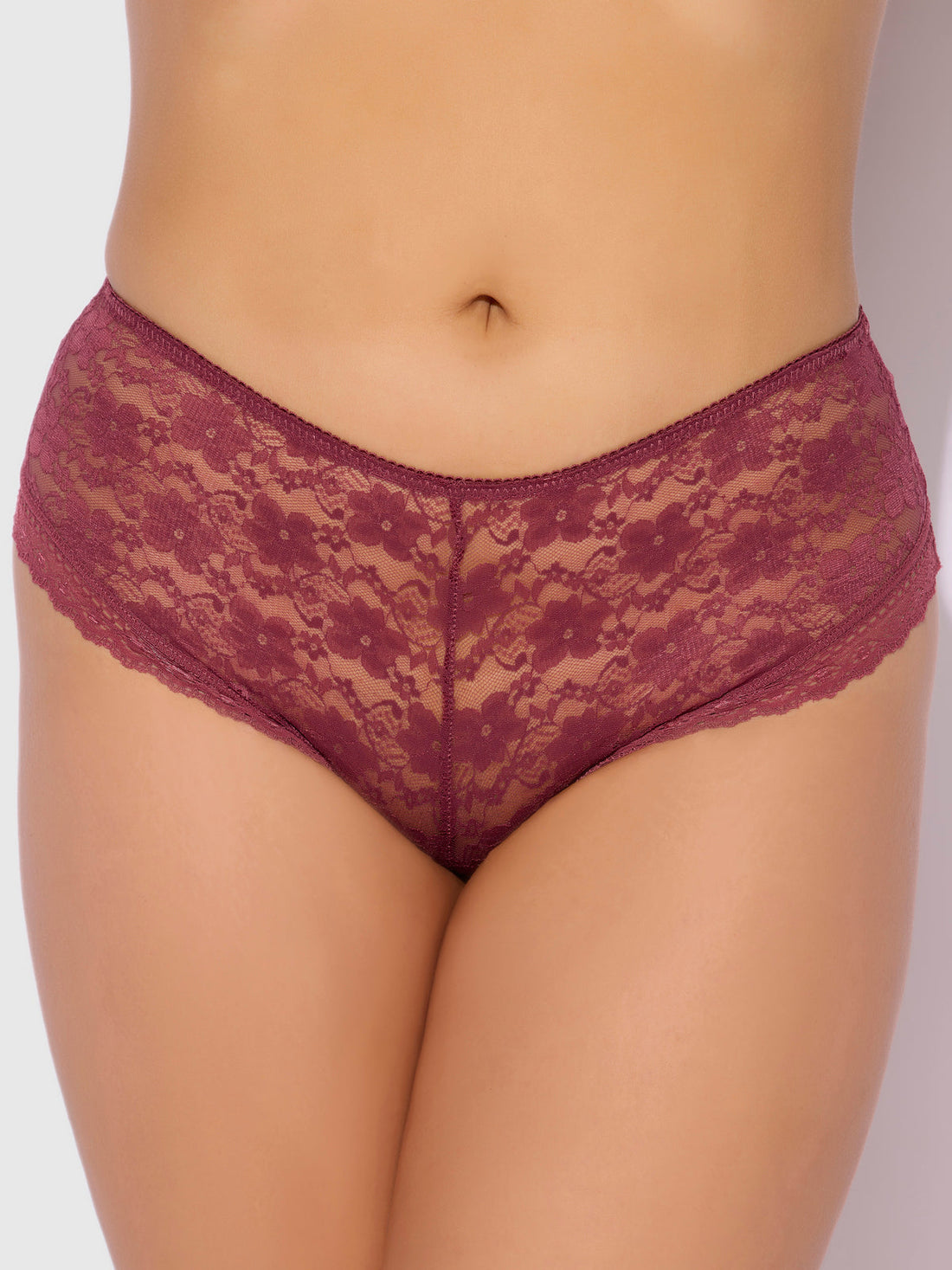 House of Desire Queen Caitlin Lace Cheeky with Mesh Lining Rhubarb Red