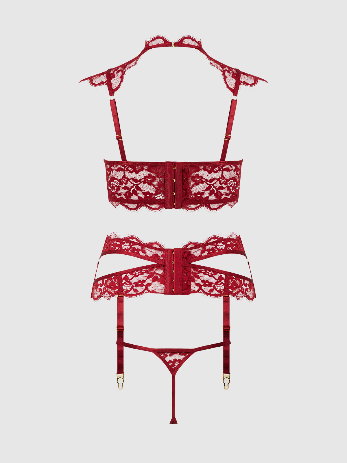 House of Desire Dezi Lace & Chain Open Cup Bra Set Rhubarb