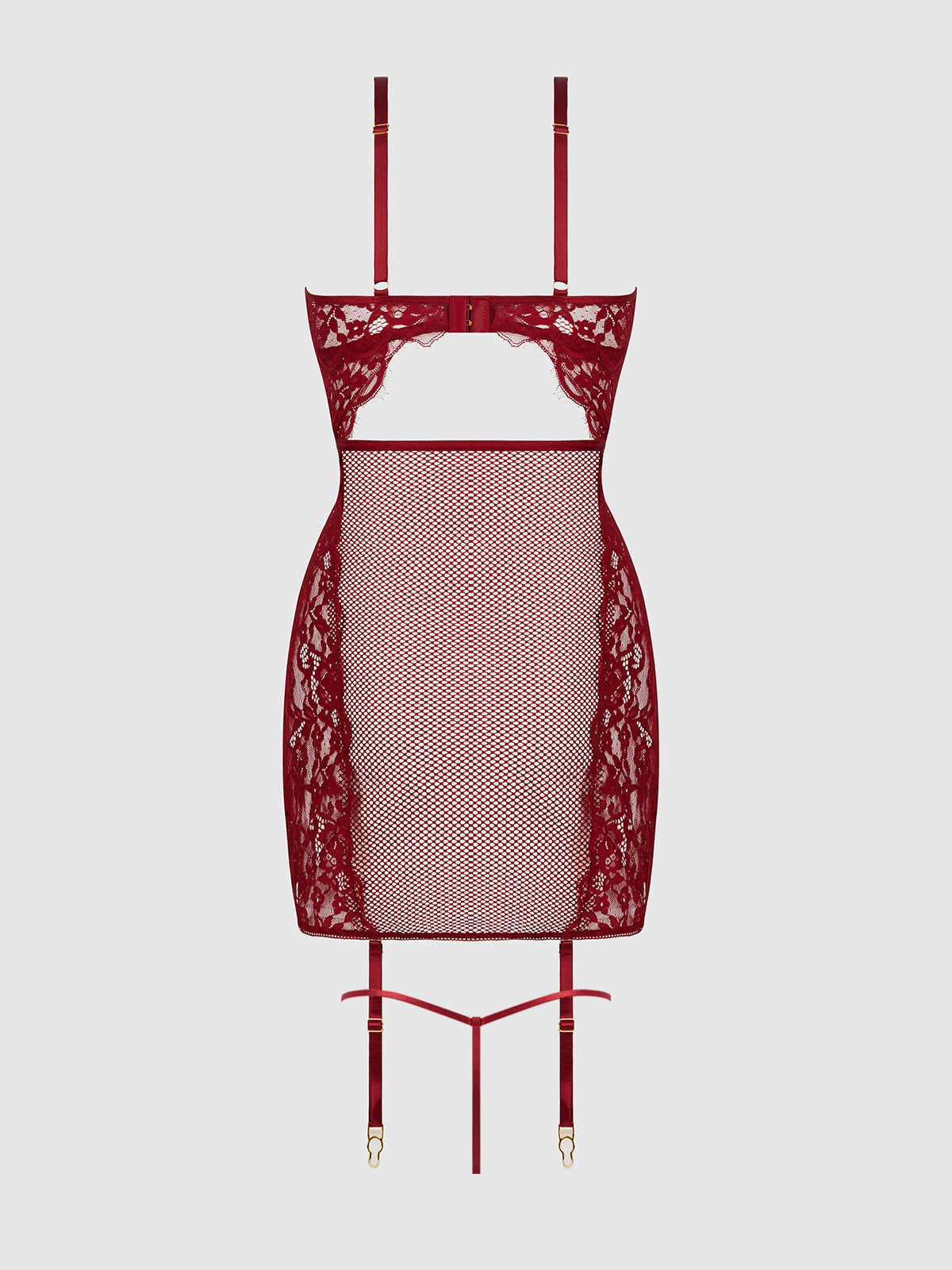 House of Desire Dezi Lace & Chain Chemise Set Rhubarb