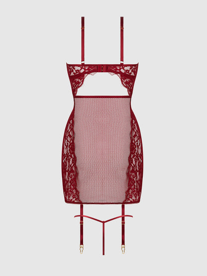House of Desire Dezi Lace & Chain Chemise Set Rhubarb