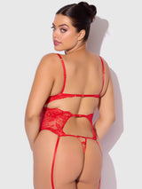 House of Desire Cecily Lace & Chain Gartered Teddy Red