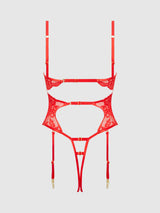 House of Desire Cecily Lace & Chain Gartered Teddy Red