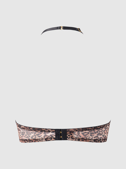 House of Desire Felicia Leopard Mesh & Lace Bra, Garter & G-String Set