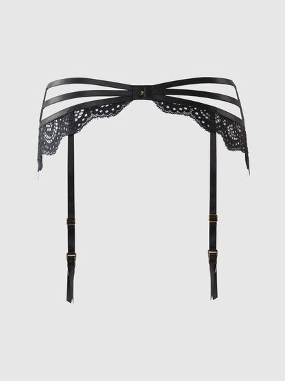 House of Desire Felicia Leopard Mesh & Lace Bra, Garter & G-String Set