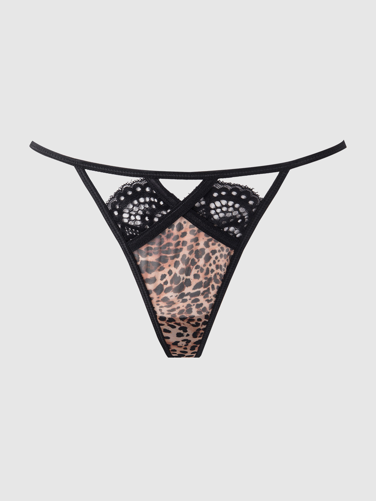 House of Desire Felicia Leopard Mesh & Lace Bra, Garter & G-String Set
