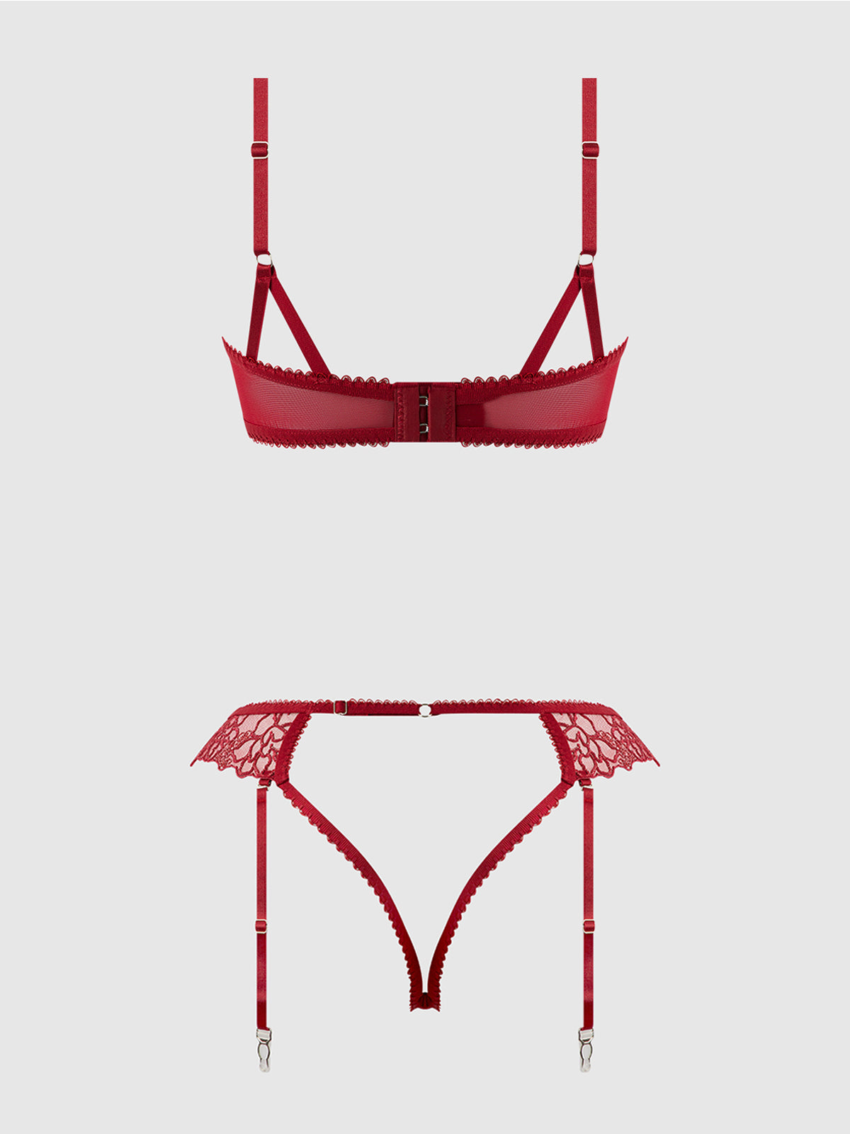 House of Desire Eden Embroidered Lace Bra and Backless Hipster Set Rhubarb