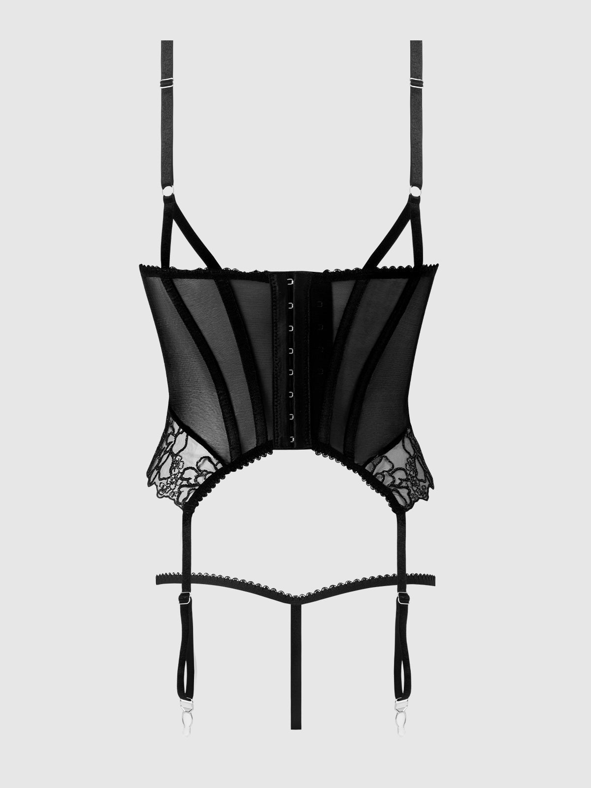 House of Desire Eden Embroidered Lace Bustier & G-String Set Black