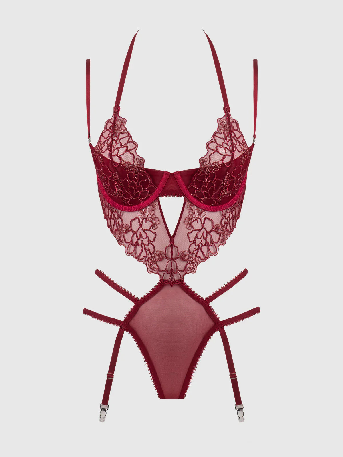 House of Desire Eden Embroidered Lace Teddy Red