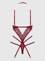 House of Desire Eden Embroidered Lace Teddy Red