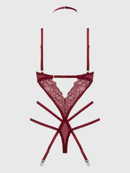 House of Desire Queen Eden Embroidered Lace Teddy Red