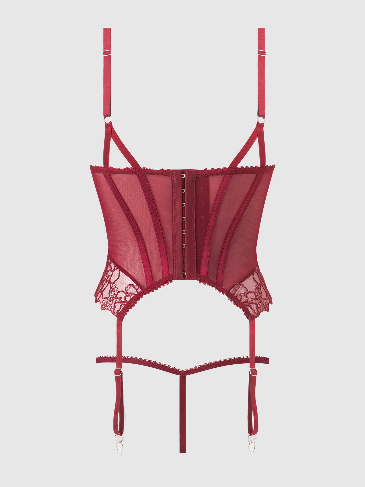 House of Desire Eden Embroidered Lace Bustier & G-String Set Rhubarb