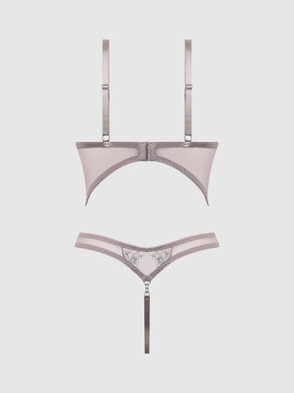 House of Desire Eden Embroidered Lace Wirefree Teddy Grey
