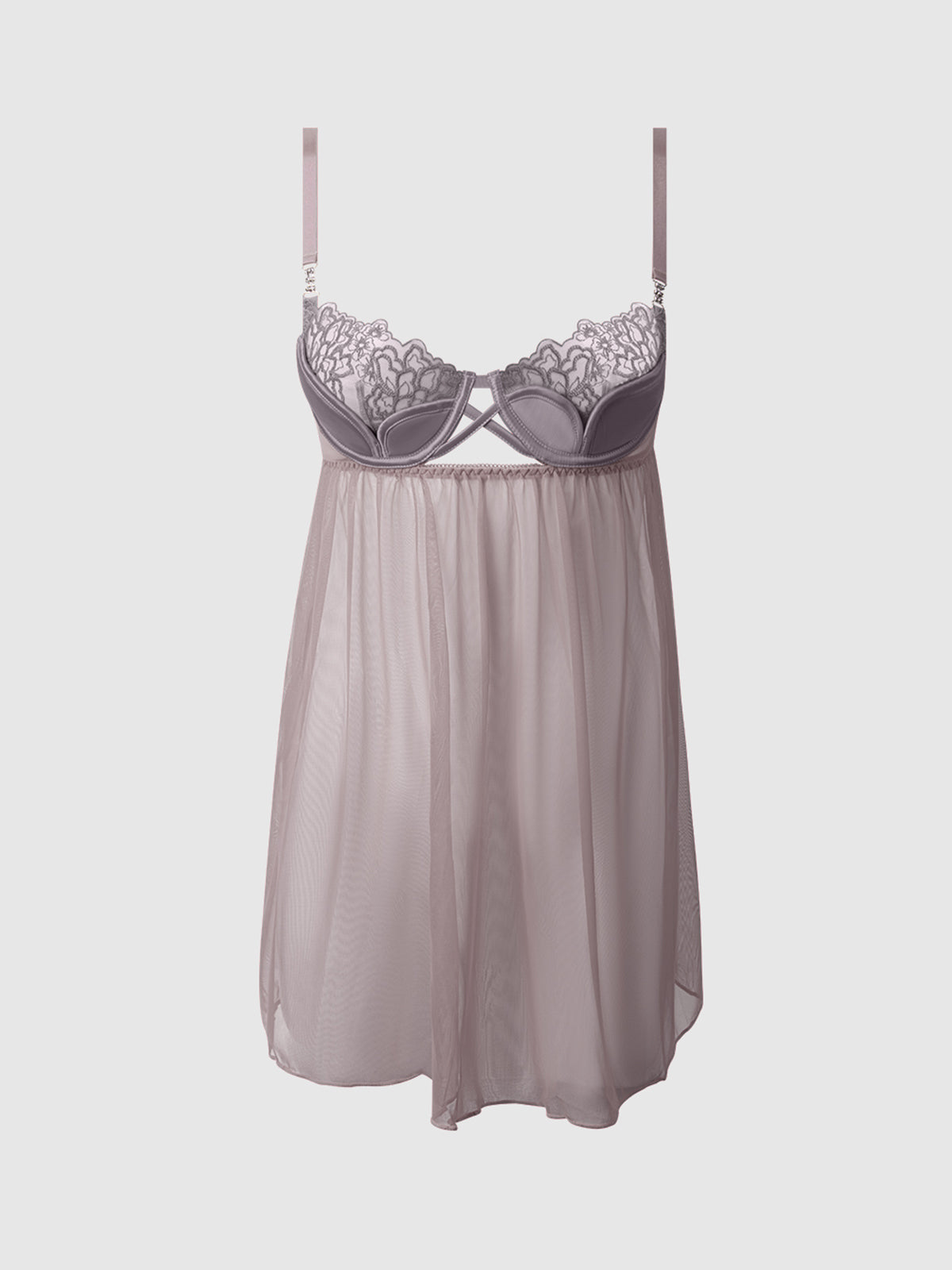 House of Desire Eden Embroidered Lace Babydoll Grey