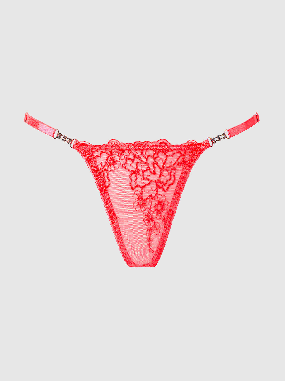 House of Desire Eden Embroidered Lace Crotchless Thong Coral