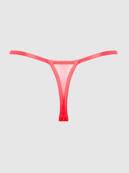 House of Desire Eden Embroidered Lace Crotchless Thong Coral
